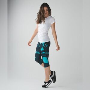 Lululemon Run: Top Speed Crop Back Spin Stroke Peacock Blue Crop Leggings 6